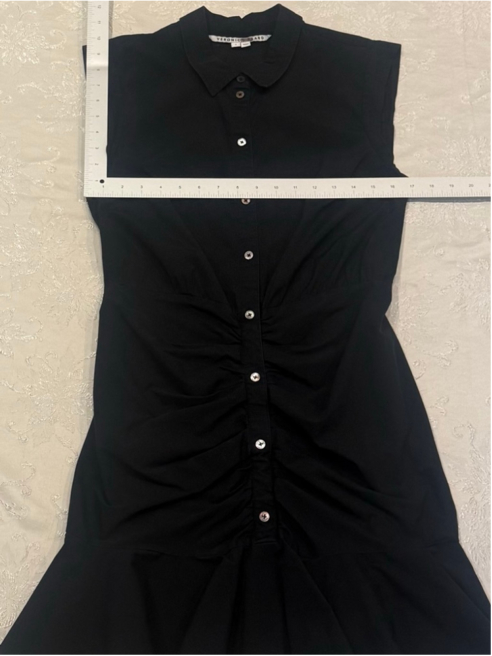 Veronica Beard Ruched Shirt Mini Dress with Ruffle Hem - Picture 6 of 8